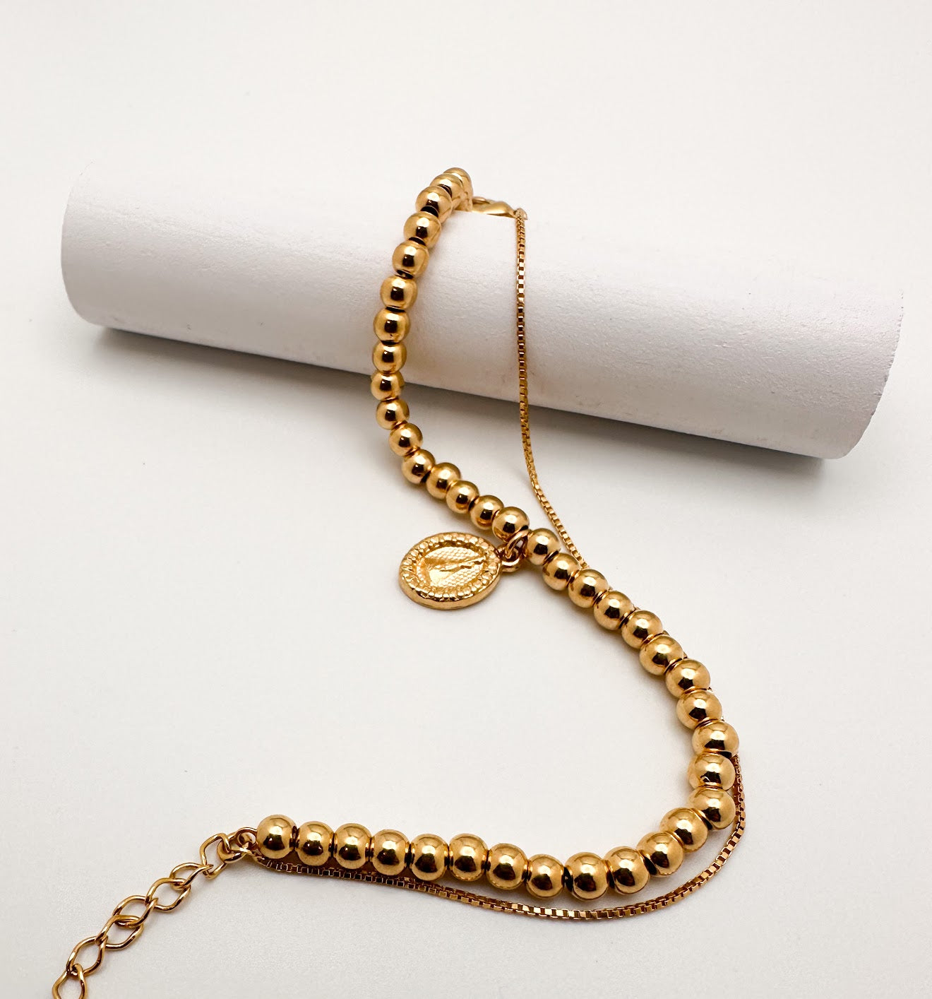 Bubble Gold Bracelet with Mary Medallion