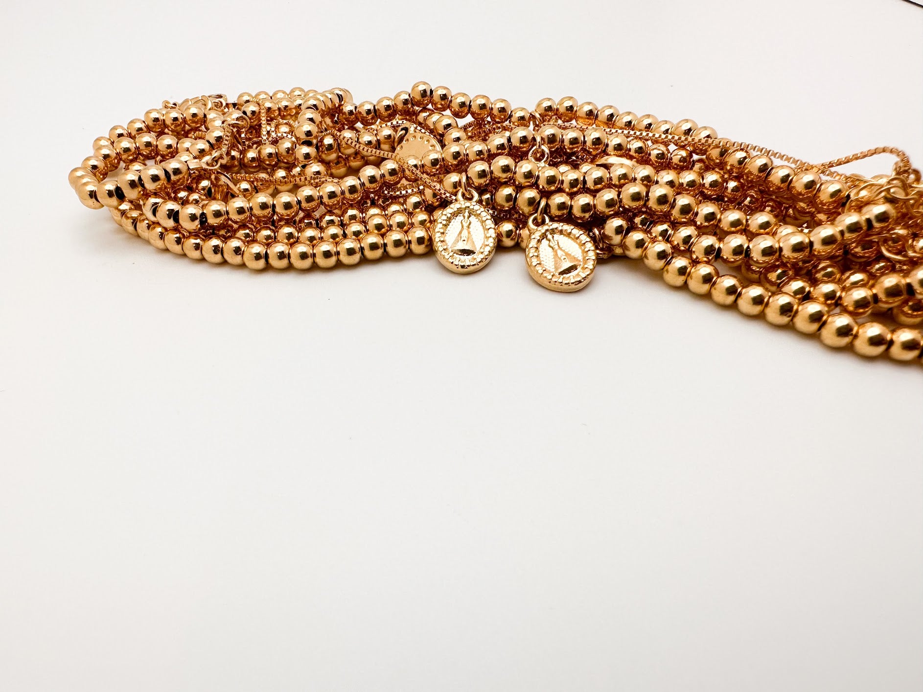 Bubble Gold Bracelet with Mary Medallion