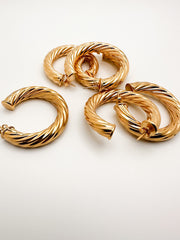 Large Twisted Lines Gold Hoops