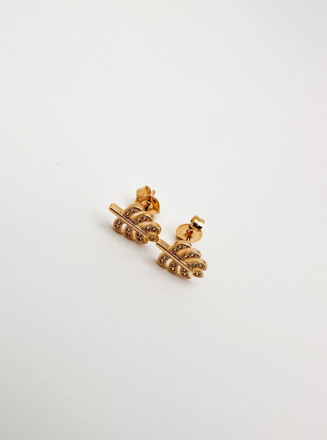 Gold Leaf Crystal Stud Earrings