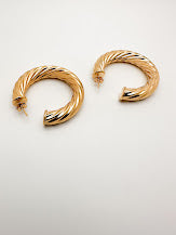 Large Twisted Lines Gold Hoops